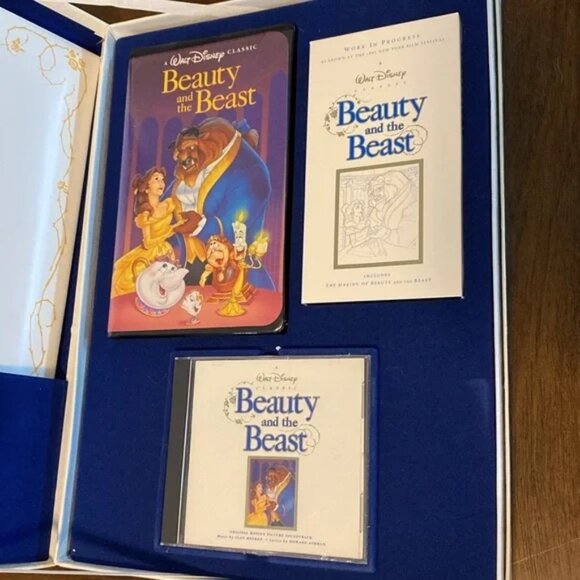 Disney's Beauty and the Beast Vintage Collectors Set VHS CD Lithograph - Picture 1 of 8